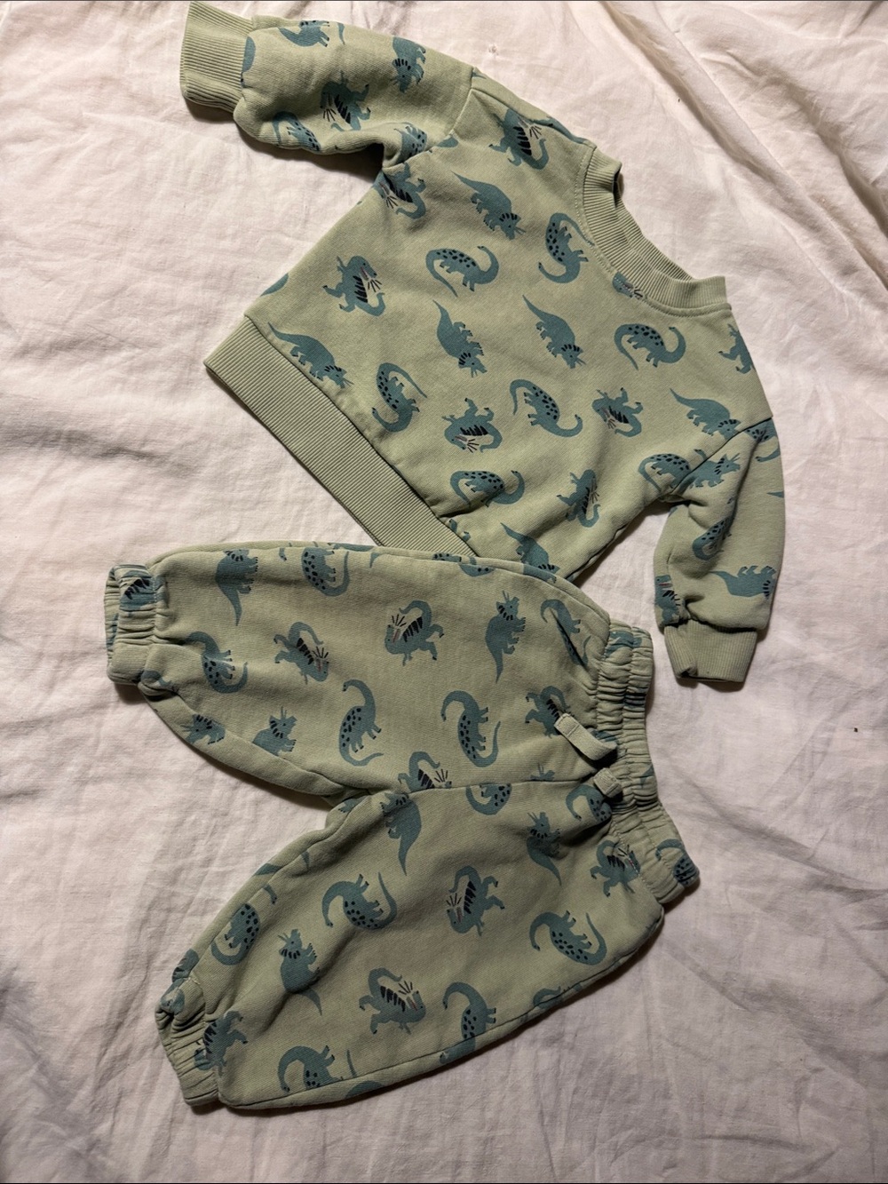 Hanna Andersson Sage Baby Sweatshirt & Joggers with Blue Dino Print 3-6mo